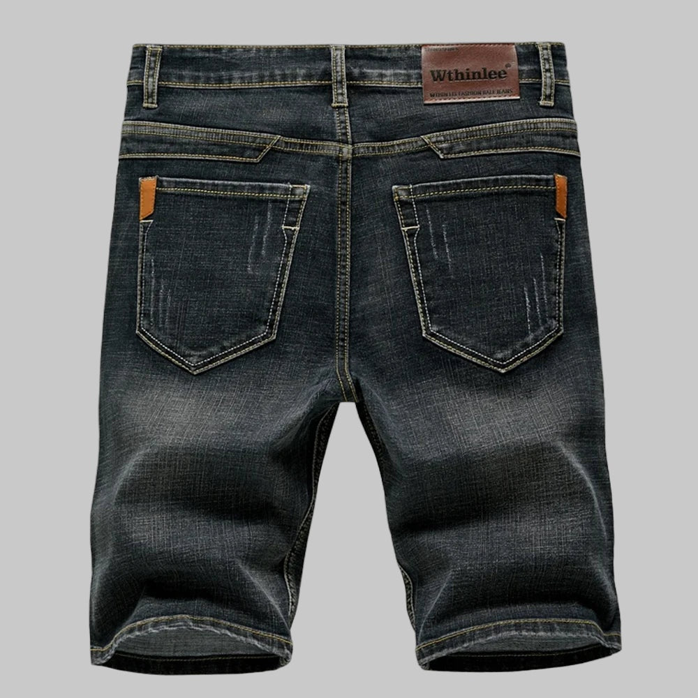 Summer Classic Shorts Jeans Men Denim Pants Straight Stretch Casual Cool  Thin Knee Length Blue Fashion Brand Daily Trousers