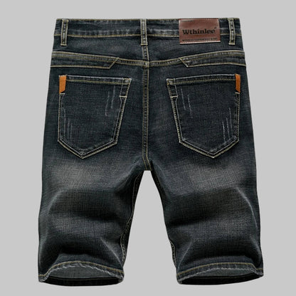 Summer Classic Shorts Jeans Men Denim Pants Straight Stretch Casual Cool  Thin Knee Length Blue Fashion Brand Daily Trousers