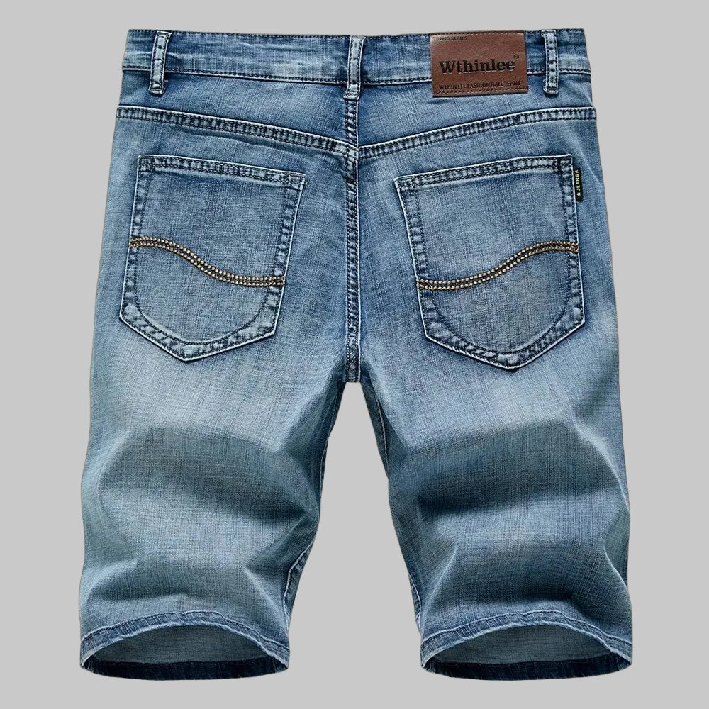 Summer Classic Shorts Jeans Men Denim Pants Straight Stretch Casual Cool  Thin Knee Length Blue Fashion Brand Daily Trousers